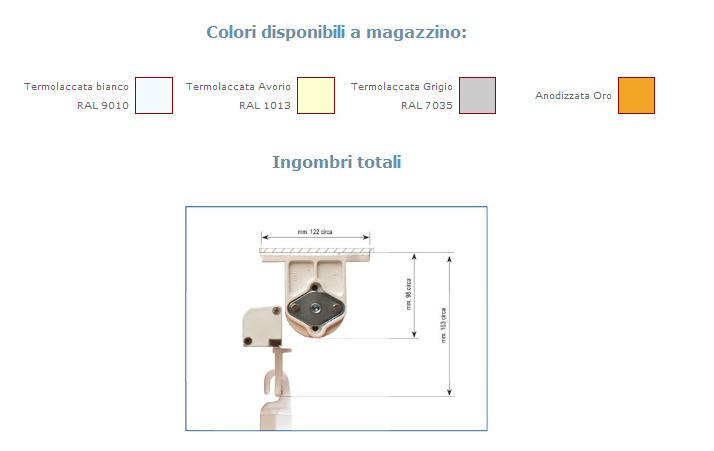 Colori Disponibili ed Ingombri Totali Tenda mod. S/73