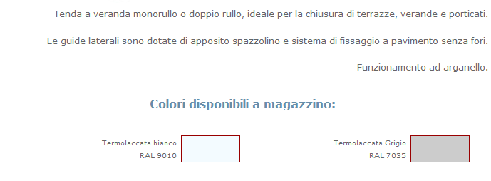 Didascalia e Colori Disponibili a Magazzino