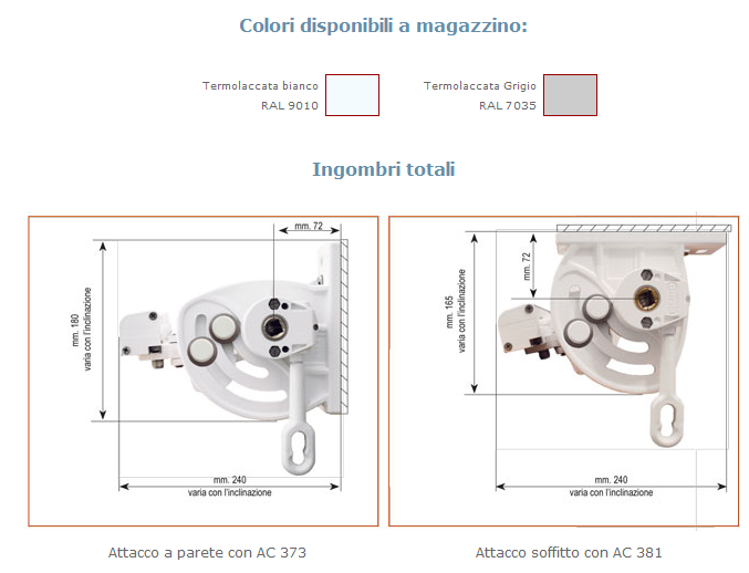 Ingombri Totali e Disponibilità Colori Telaio